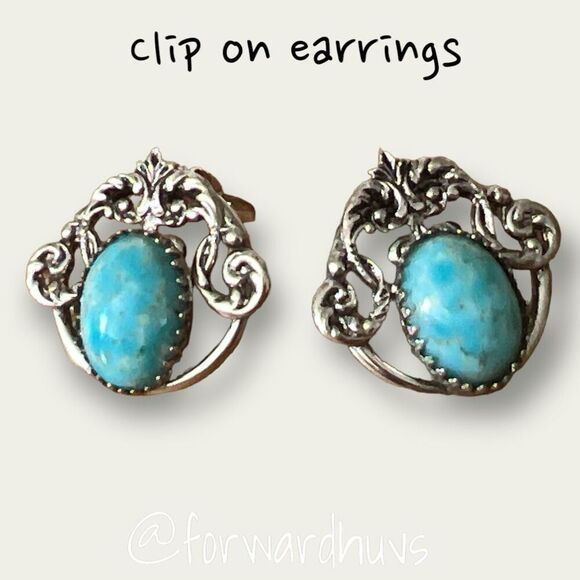 Southwest Style FAUX Turquoise Clip on Vintage Earrings  - Picture 5 of 9